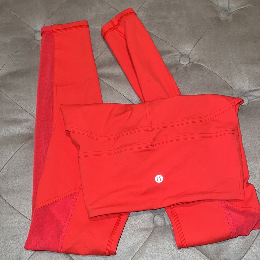 Lululemon Leggings Neon Orange with Mesh